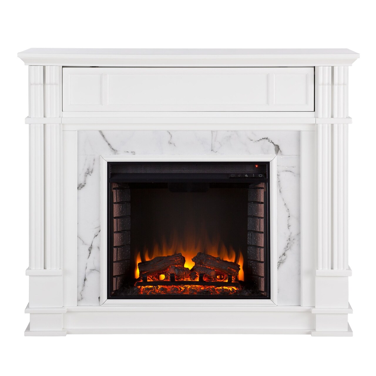 Southern Enterprises 58" White and Brown Rectangular Contemporary Electric Fireplace
